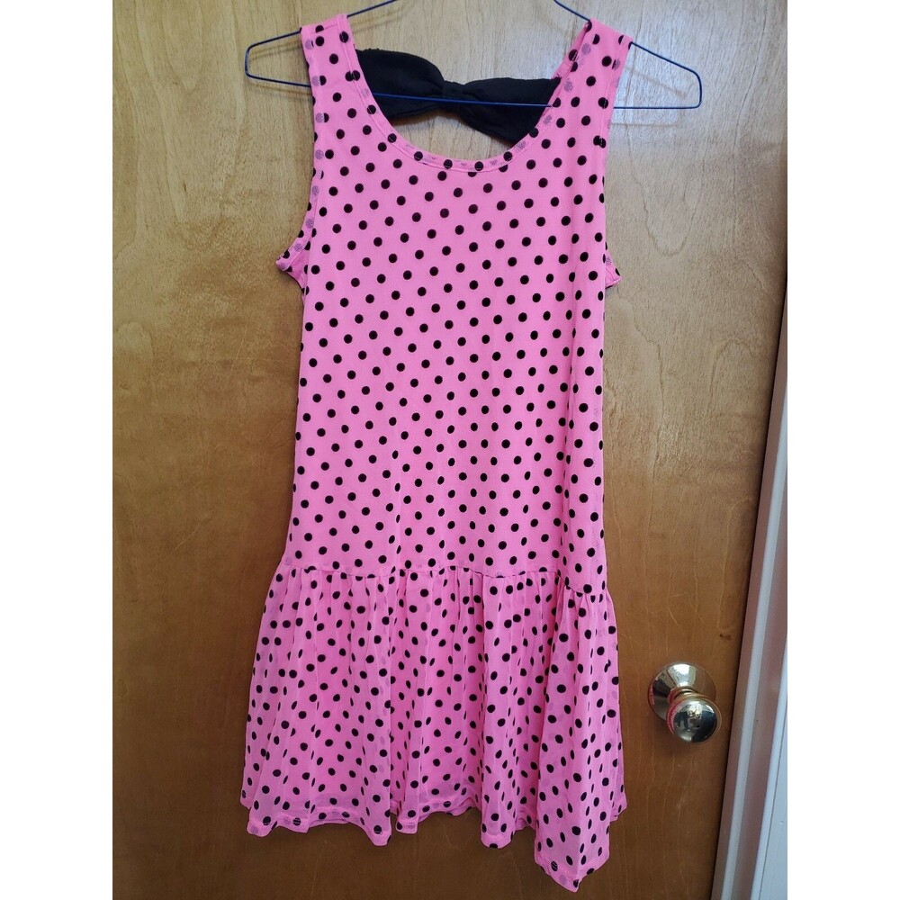 Girl's Justie size 12 1/2 pink black polka dot low waist dress sheer